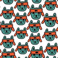 seamless pattern with cat ninja vector
