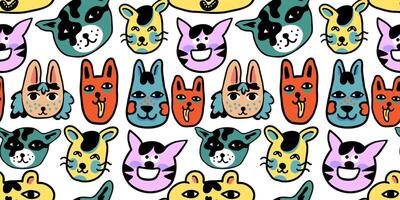 colored seamless pattern with cats and dogs vector