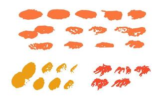 Set of color grunge design elements isolated on white background. Freehand hand drawing ink paint brush illustration. Creative isolated spots different shape, dirty texture. For print, design vector