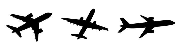 Simple flat airplane symbol. Plane black silhouettes set for web, infographics or app design. Airplane icons collection vector