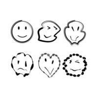 Melting smiley face emoji set. Distorted smiley emoji with artistic outlines, abstract emoji art, wavy face expressions, surreal emoticon design, trippy aesthetic, and creative digital illustration. vector