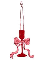 Hand drawn candle with ribbons and bow. Coquette core symbols for Valentine day and wedding invitations. Vintage minimalist bowknot in simple sketch style. Elegant lineart illustration. vector