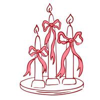Hand drawn candle with ribbons and bow. Coquette core symbols for Valentine day and wedding invitations. Vintage minimalist bowknot in simple sketch style. Elegant lineart illustration, vector