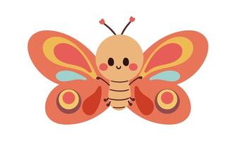 Cute Butterfly Smile Cartoon Page For Kids . Flat hand drawn illustration isolate on white . Funny childish character . vector
