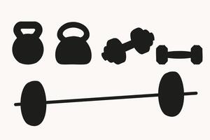 Set of silhouette different dumbbells. Sport equipment. Healthy lifestyle concept. vector