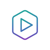 A gradient-colored play button is centered inside a hexagon outline cutouts png
