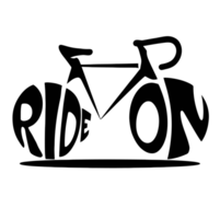 Stylized text creatively forms the shape of a bicycle, with the words RIDE and ON making up the wheel cutouts png