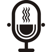 A stylized microphone incorporates a coffee cup design, with steam lines rising from the cup to suggest warmt cutouts png