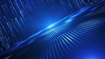 Digital waves of particles emit light and stream of data points, big data visualization, futuristic or technological abstract background with moving dotted dotted surface video