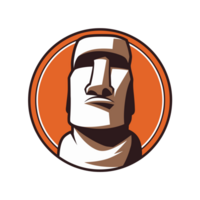 A stylized depiction of a Moai statue is centered within an orange circle, showcasing its distinct, angular features cutouts png