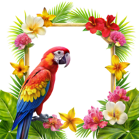 cartoon style border with square frame and parrot is isolated on transparent background png