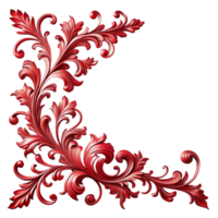 red floral corner frame with ornament 3d frame is isolated on transparent background png