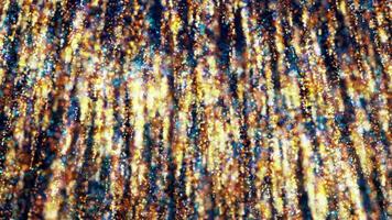 Abstract background with rain of golden particles. Golden glitter background. Gold dust and beautiful bokeh on dark background. Fireworks of light. New Year and Christmas video