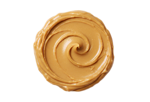 Peanut butter spread set . smooth and creamy peanut butter texture top view . Peanut butter spread with a swirl pattern isolated. nut butter flat lay for cooking and food design isolated png