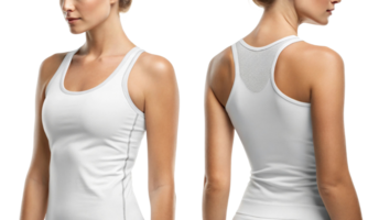 stylish and comfortable women athletic tank top in white, featuring sleek design and breathable mesh back for optimal performance png