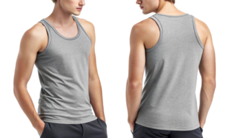 stylish gray tank top displayed from front and back, perfect for casual wear or workouts, showcasing its comfortable fit and modern design png