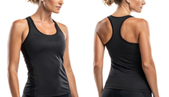 stylish athletic tank top designed for comfort and performance, showcasing sleek fit from both front and back views. Ideal for workouts and casual png