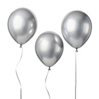 Shiny silver balloons floating gracefully, perfect for celebrations and events, adding touch of elegance and joy to any occasion png
