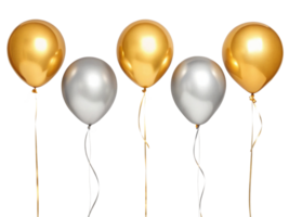 Golden and silver balloons float gracefully, adding festive touch to any celebration or event png