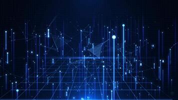Abstract scene of futuristic cyber world, sci-fi grid, digital lines and plexus flow, technological glowing surface, neon night scene, digital science background 4K animation, seamless loop video