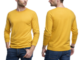 stylish yellow tshirt template showcasing modern fit from both front and back views, perfect for casual wear and layering png