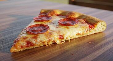 A slice of pizza on a table photo