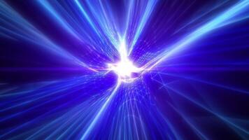 Digital futuristic tunnel or travel in time and space at high speed, moving bright neon lines. High-tech corridor video