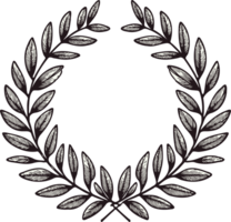 A wreath with a green leaves and a symbol for the winner of the contest. Laurel wreath icon. Laurel wreath icon. Black and White Wreath png