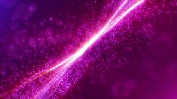 Abstract purple digital dynamic particle waves with motion light background, data flow, cyber technology video