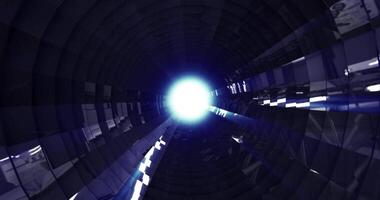 Abstract futuristic tunnel with reflective surface. Flying in digital tunnel video