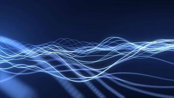 Abstract digital dynamic particle waves with light motion background, data flow, cyber technology. 3d rendering. video
