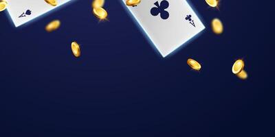 A poker card and gold coins falling from the sky vector