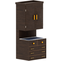 Render dark wood cabinet with transparent background png
