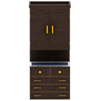 3d render dark wood cabinet with transparent background png