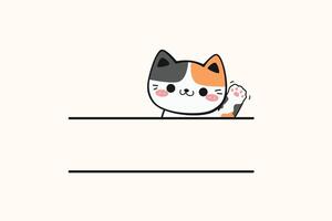 Cute Hand Drawn Cartoon Calico Cat Waving Hello Name Frame vector