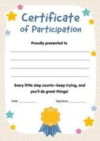Certificate of participation for kids in competitions, workshops. Certificate of achievement, completion vector