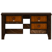 Render wooden desk office with transparent background png