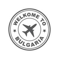 Grunge welcome to Bulgaria with airplane icon round rubber seal stamp on white background. vector