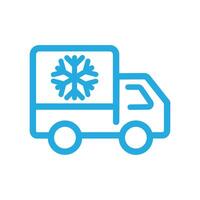 Refrigerator truck with snowflake line icon. vector