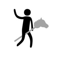 Black Silhouette Icon of a Man Rides a Toy Horse Isolated on White Background vector