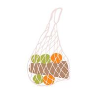 Colorful Illustration of String Bag with Fruits Isolated on White Background vector