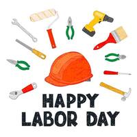 Colorful Textured Greeting Card With Hand Drawn Lettering - Happy Labor Day Isolated on White Background vector