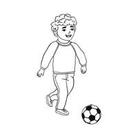 Outline Illustration of Boy Runs After a Soccer Ball Isolated on White Background vector