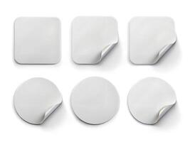 White Paper Stickers with Square and Circular Shapes in 3D Rendering with Peeling Corners on Transparent Background photo
