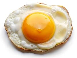 Sunny Side Up Egg with Vibrant Yellow Yolk and Crispy White Edges on White Background photo