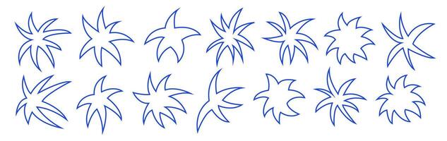 Set of abstract outline playful shape. Retro spiked circle star stickers. vector