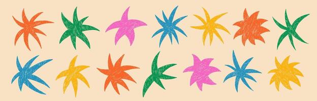 Set of playful abstract stars shape. Spiked Grunge charcoal scrawl stars. vector