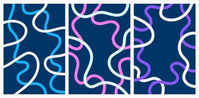 Abstract playful background with wavy line. Vertical posters with organic curvy curly stripe. Wave line art. vector