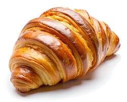 Golden Flaky Croissant with Buttery Layers and Crisp Exterior in Studio Lighting on White Background photo
