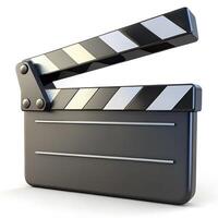 Realistic 3D Render of Movie Clapperboard with Black and White Stripes Isolated on White Background photo